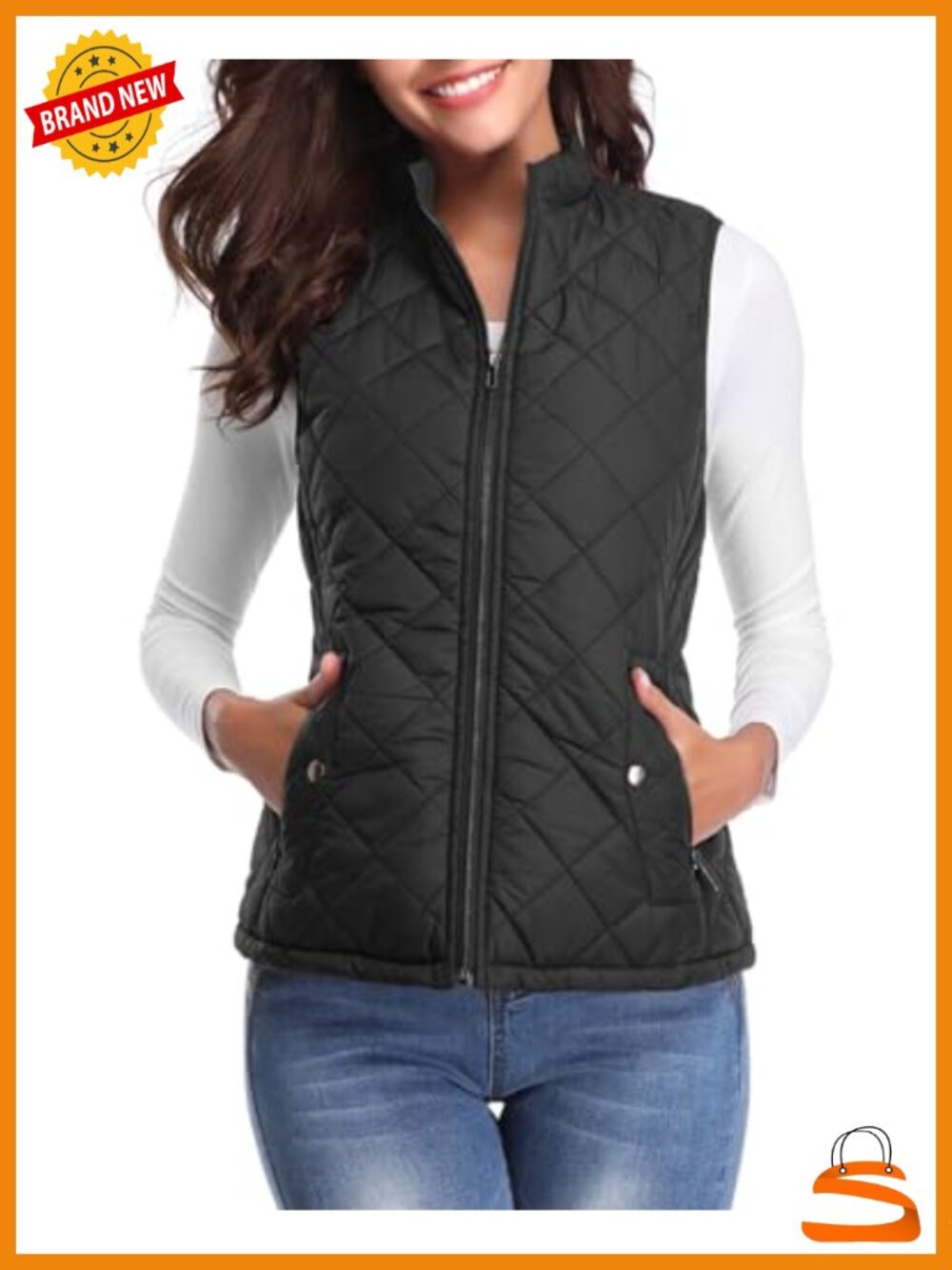 Women's Quilted Puffer Vest Lightweight Sleeveless Zip-Up Gilet